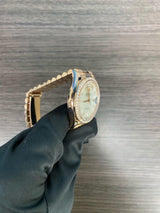 Rolex 128345RBR Day Date Mother of Pearl Diamond Bezel Baguette Dial 36MM