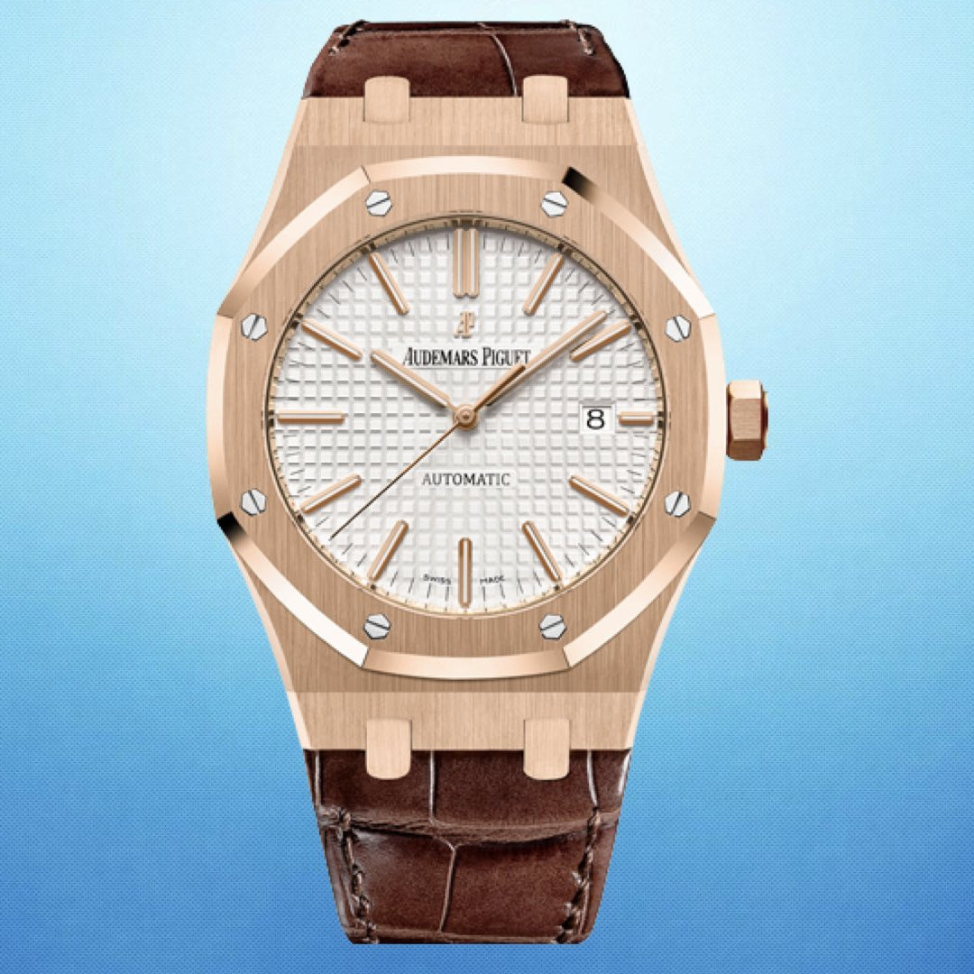 Audemars Piguet Royal Oak Rose Gold White Dial Mens Watch 15400