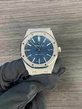Audemars Piguet 15410BC White Gold Frosted Blue Dial Royal Oak
