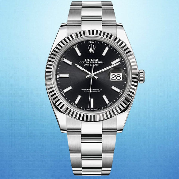 Rolex 126334 Datejust 41mm Fluted Black Stick Dial Oyster