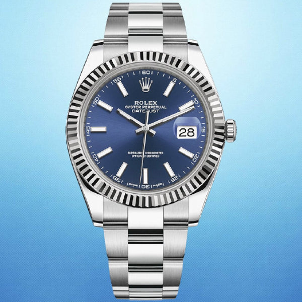 Rolex 126334 Datejust 41mm Fluted Blue Stick Dial Oyster