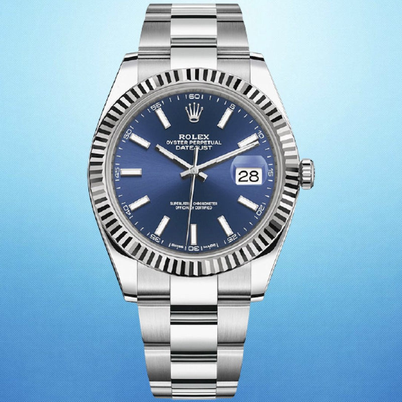 Rolex 126334 Datejust 41mm Fluted Blue Stick Dial Oyster