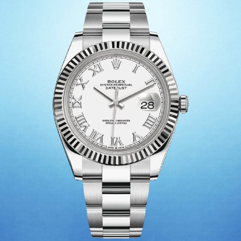 Rolex 126334 Datejust 41mm Fluted White Roman Dial Oyster